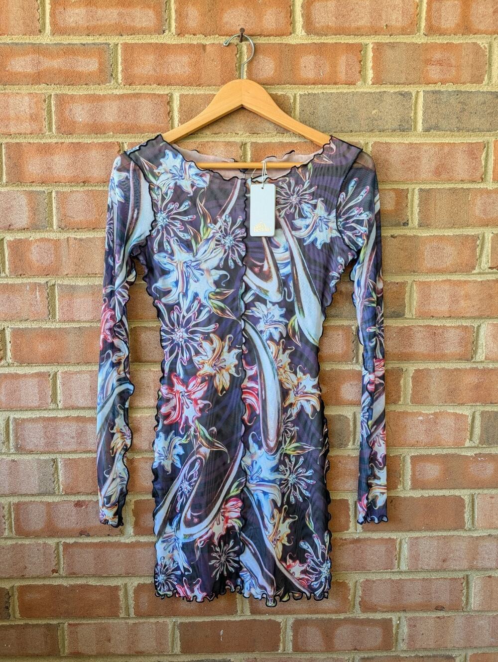 Agua Bendita Silver Garden Hadley Mesh Dress Black Purple New Sz S Swim Cover Up